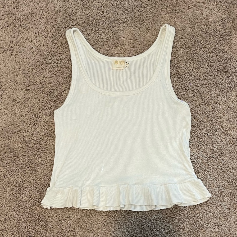 Nation LTD Cream Ruffled Peplum Tank Top
